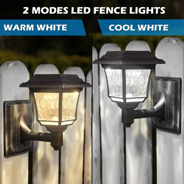 Detalle 2 de LeiDrail Solar Fence Lights (4 Pack) with 2 Modes – cool white and warm white outdoor LED solar wall lights