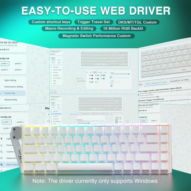 Detalle de AULA WIN68HE 60% Gaming-Tastatur mit Rapid Trigger, Hall-Effekt, 8000 Hz und RGB