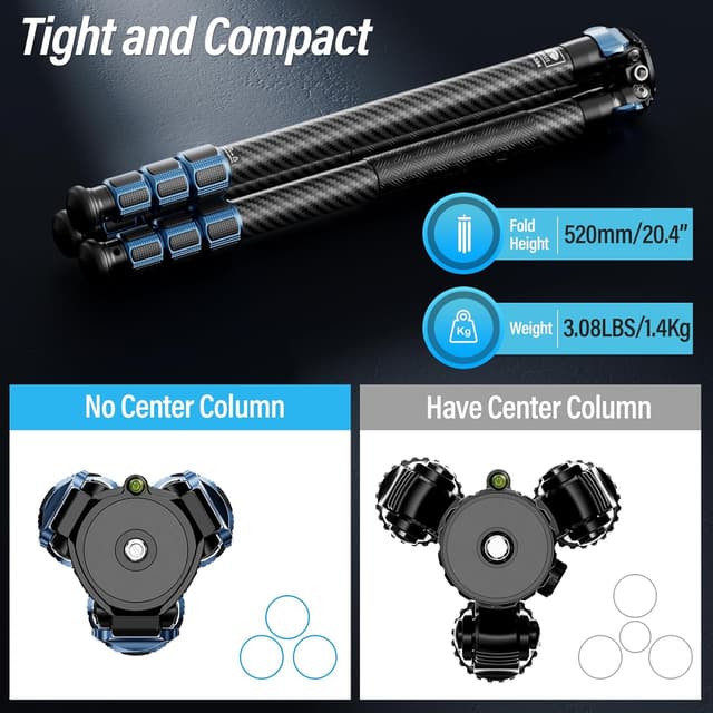 Detalle de SiRUI AM-324 Carbon Fibre Travel Tripod (57 in) with No Centre Column Design
