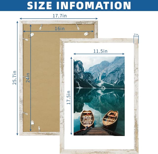 Detalle de Hongkee 16x24 Picture Frame Set of 2 (Distressed White Wood Style) for 12x18 or 16x24 Displays