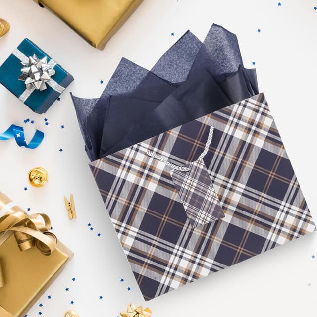 Detalle de Mifferer medium gift bags (2 pcs) with tissue paper, cards and ribbon wrappers – 24.5 x 19.5 x 9.5cm