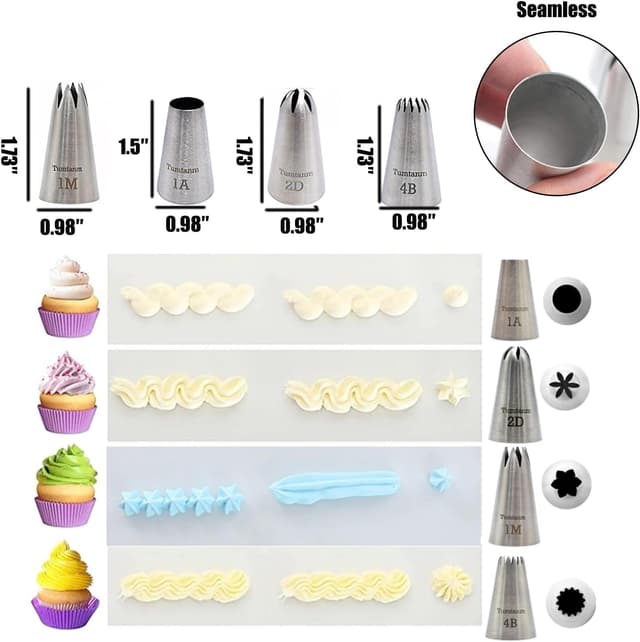 Detalle de Tumtanm Professional Large Piping Nozzles (4 pcs) stainless steel icing tips for cupcakes and baking