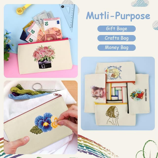 Detalle 2 de Vicloon Pochette tissu zippée personnalisable 20 pièces (21x12 cm) – beige et noir