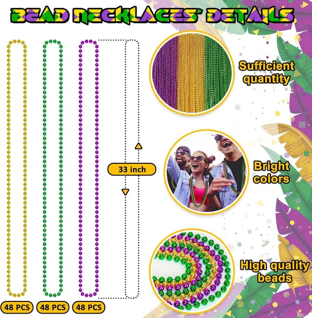 Thumbnail 1 de EOBOH 144PCS Mardi Gras Beads 33 in Necklace