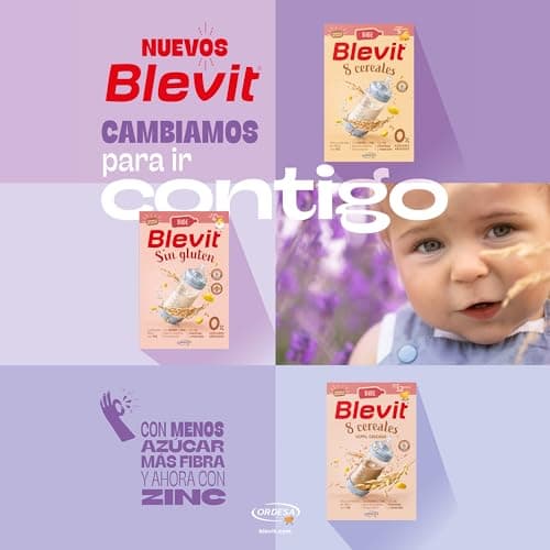 Detalle de Blevit Bibe 8 Cereales (500 g) – Papilla de 8 cereales desde los 5 meses con 14 vitaminas y minerales