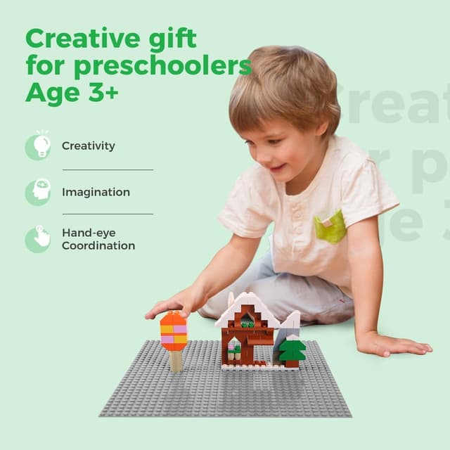 Detalle 2 de Lekebaby 8-Pack Peel and Stick Building Base Plates (10"x10") in Grey