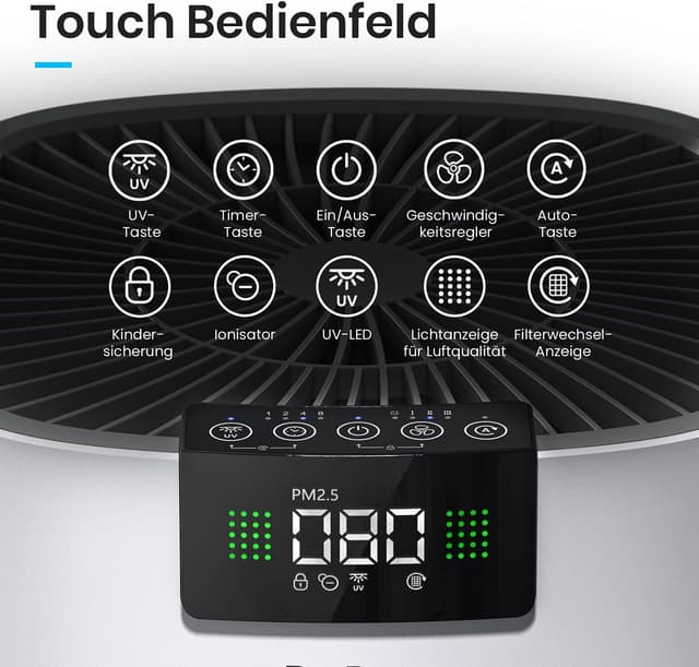 Thumbnail 6 de Pro Breeze Luftreiniger mit HEPA 13 Filter, UV-C Lampe & Luftionisierer (CADR 460 m³/h) – für Räume bis 140 m²