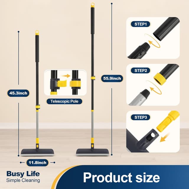 Detalle 2 de Yocada Boden-Scheuerbürste 142 cm (Teleskop), 2-in-1 Schaber & Bürste für Terrasse, Bad, Garage