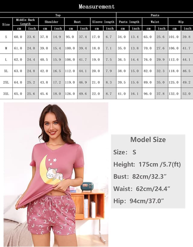 Detalle de Pyjama femme été en coton Litherday à manches courtes et short imprimé étoiles