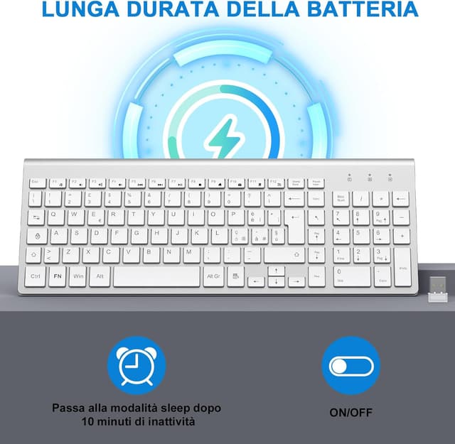 Detalle de cimetech Tastiera wireless 2.4G layout italiano QWERTY con tastierino numerico (argento)