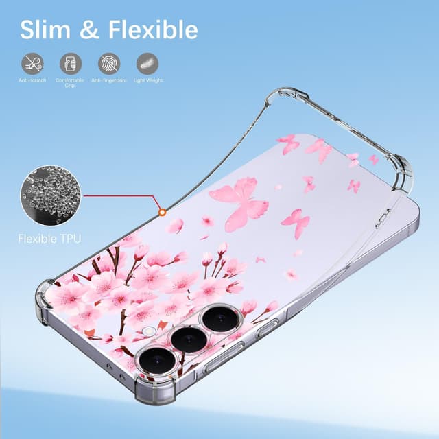 Thumbnail 2 de HopMore Transparente Handyhülle für Samsung Galaxy S25 FE 5G – Kirschblüte Motiv, stoßfestes TPU/Silikon Clear Case