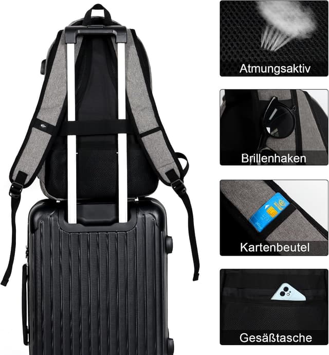 Detalle 2 de MoFut Rucksack für Herren & Damen – Reiserucksack mit 15,6-Zoll-Laptopfach, 20–35 l & Trolley-Befestigung