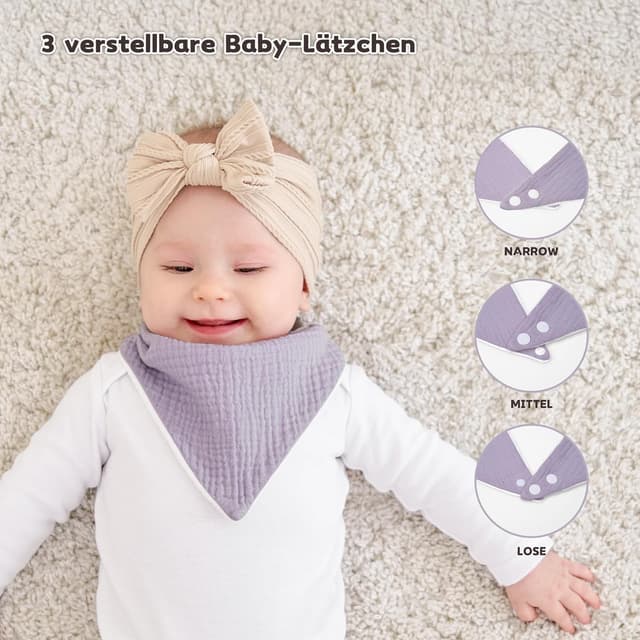 Detalle de Susurration Baby Dreieckstuch als Lätzchen aus Musselin – wasserabweisend, verstellbar