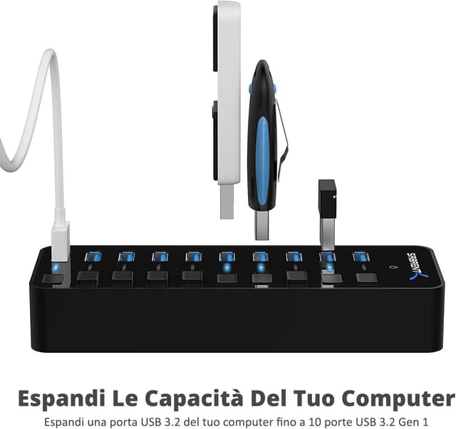 Detalle 2 de SABRENT Hub USB 3.2 Gen 1 10 porte da 60W