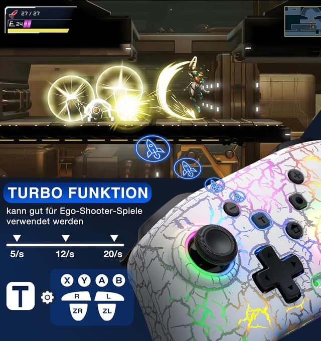 Detalle de HELLCOOL Switch Controller – kabelloser Switch/Lite/OLED Controller mit präziser Motion-Steuerung, Dual Vibration und Turbo