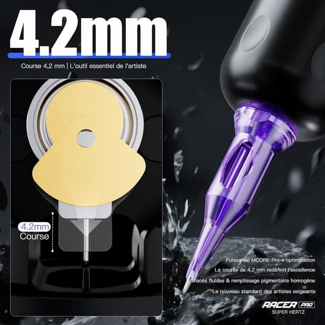 Detalle de MAST TATTOO Mast Racer Pro machine à tatouer sans fil rotative (3–140Hz) avec batterie 1520mAh — rose