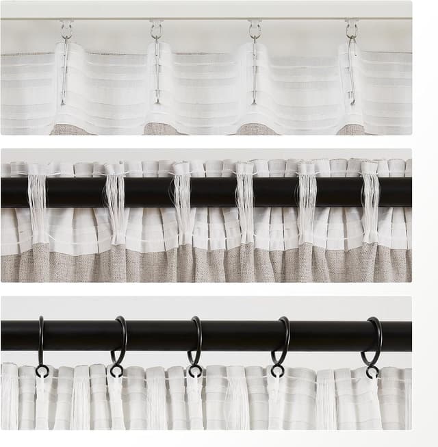 Detalle de Melodieux Gardinen mit Kräuselband – Beige Leinenoptik Schiebevorhänge, 2er Set 260×140 cm