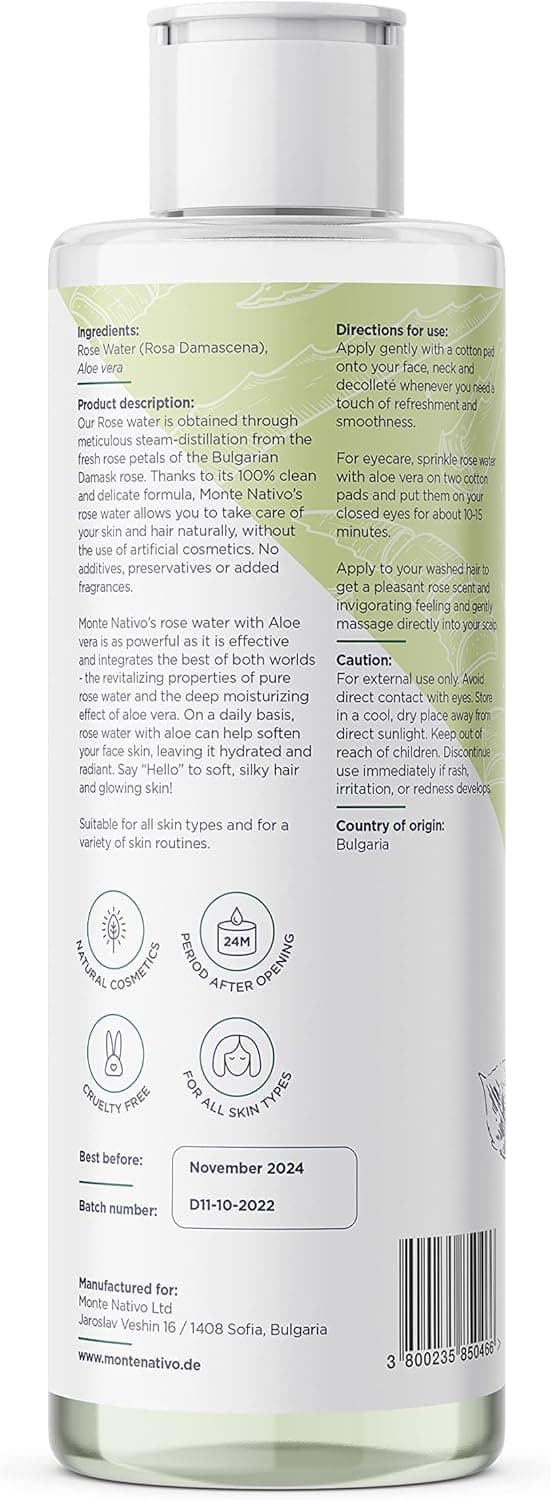 Detalle 2 de Monte Nativo Rosenwasser Gesichtswasser mit Aloe Vera (2x200 ml / 400 ml)