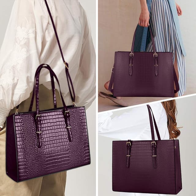 Detalle 2 de Lubardy Faux Crocodile Laptop Tote Bag for Women (15.6 Inch) – Grape purple