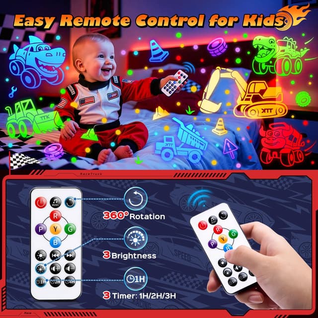Thumbnail 6 de Toy Cars Projector Egg Shaped Night Light with 6HD Films, Sounds, 31 Colors, Remote, and 360° Rotation