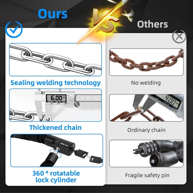 Thumbnail 5 de SPGOOD Bike Lock 90 cm 6 mm Steel Chain