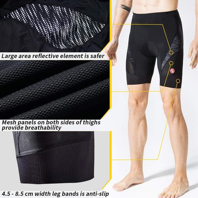 Detalle 2 de Souke Sports men’s 4D padded cycling shorts with moisture-wicking fabric and reflective safety details