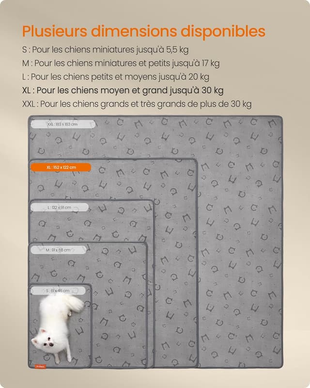 Detalle 2 de Feandrea Tapis absorbant lavable pour chien XL 152 x 122 cm (lot de 2) gris tourterelle PTD004G01