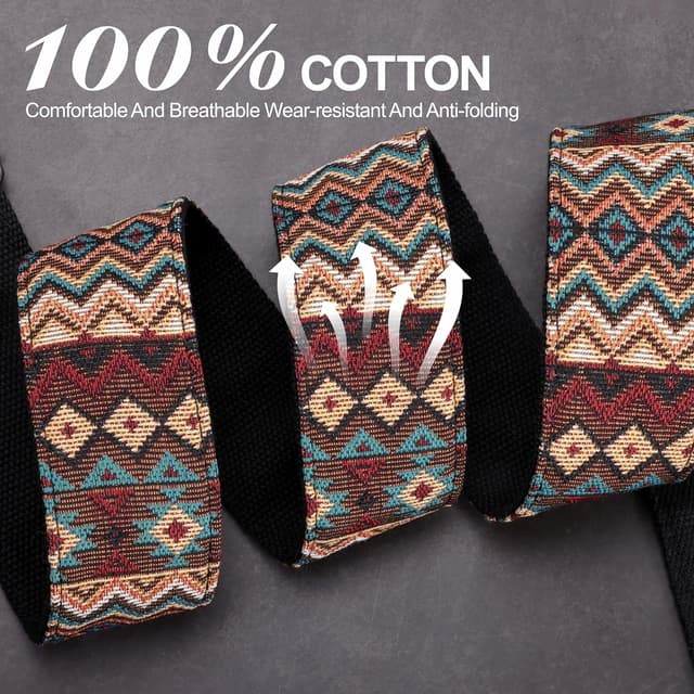 Detalle de YIKOKO Gitarrengurt aus Rindsleder-Kopfschicht, verstellbar 38–64" (für Akustik-/Bass- und E-Gitarre)