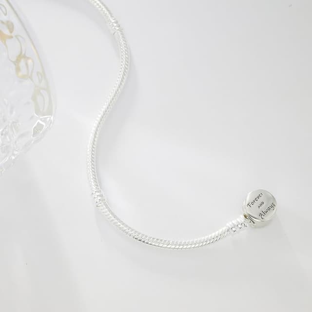 Detalle de KEQ Charm-Armband aus 925er Sterlingsilber für Pandora-Charms – Schlangenkettenarmband mit Zylinder-Verschluss