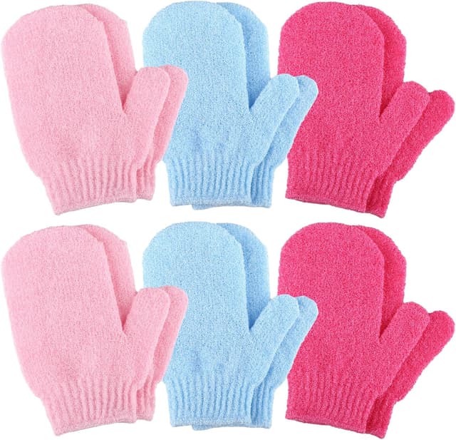 Detalle de Exfoliating Gloves set (12 pack) bamboo shower mitts for body exfoliation, ingrown hair and dead skin