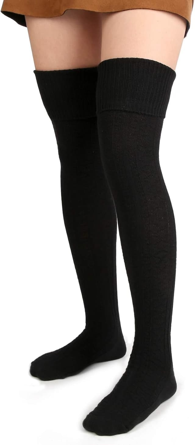 Detalle 2 de Moon Wood Women’s Extra Long Thigh High Socks (80% Cotton Knit) — Warm Cable-Knit Leg Warmers