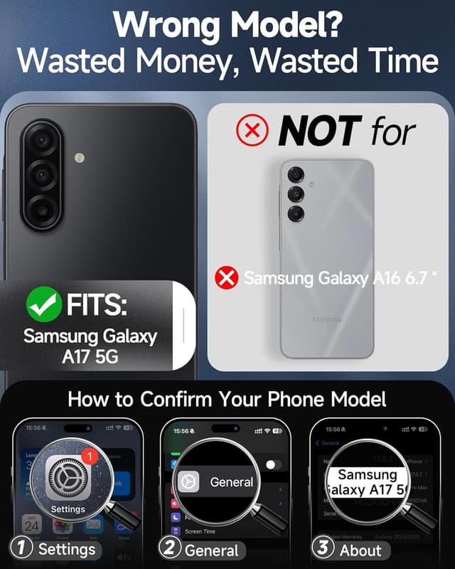 Detalle 2 de LeYi Galaxy A17 5G Phone Case (2-Pack Tempered Glass) with 360° Rotatable Ring Holder Magnetic Kickstand