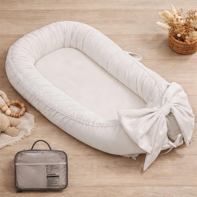 Detalle de EAQ Baby Nest Pod for Newborn (0–12 Months) – Soft, breathable travel & sleep pod in White