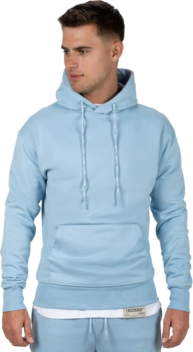 Detalle de Reichstadt felpa da uomo con cappuccio in cotone, taglio moderno e ricami sull’orlo del cappuccio