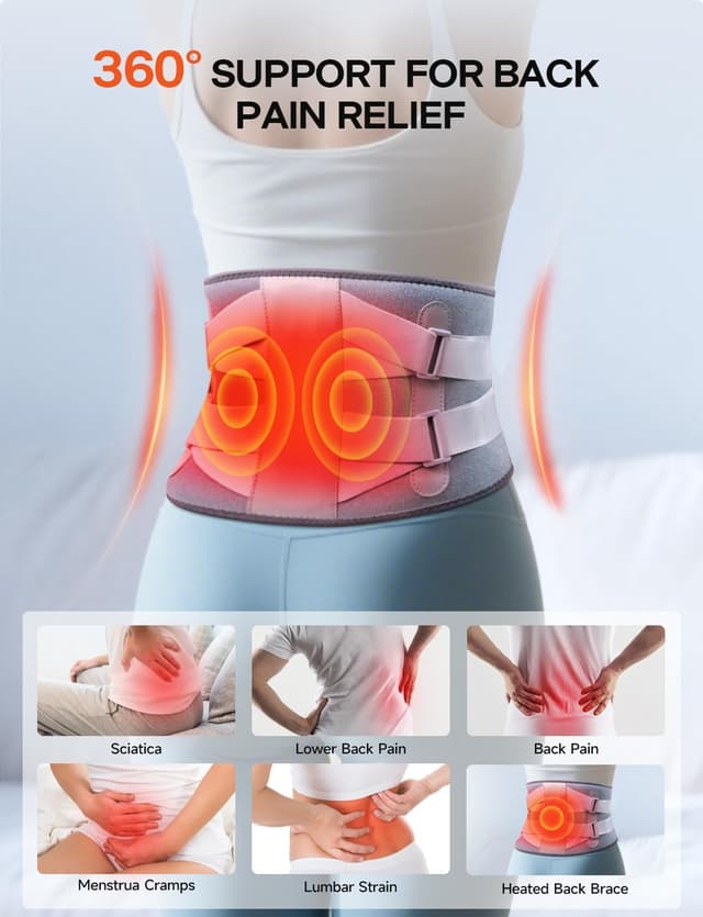 Detalle de ALLJOY Cordless Heat Pad for Back Pain Relief (170cm) with 3 Heat Settings & 5 Vibration Modes