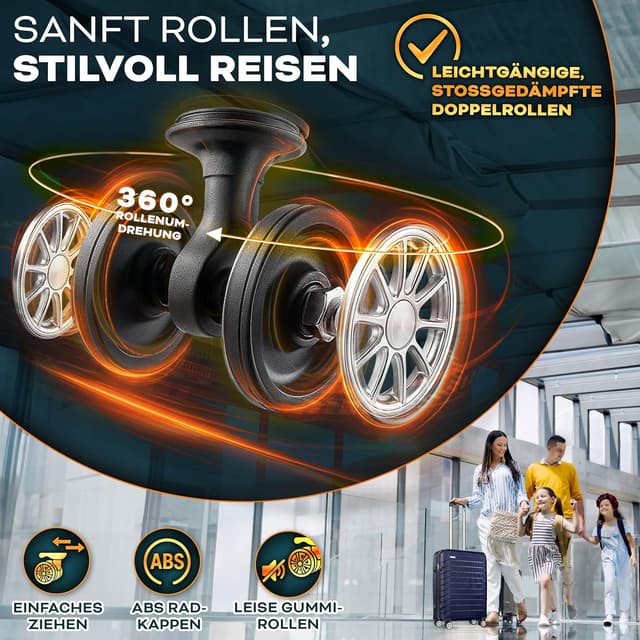 Detalle de tillvex® Reisekoffer-Set 4-teilig (S–XL) mit TSA-Schloss, Kofferbändern, Anhängern und Gepäckwaage