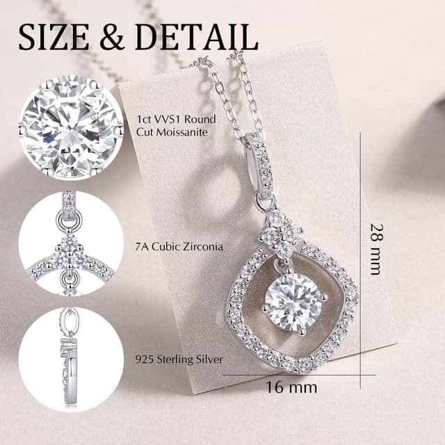 Detalle de FANCIME Moissanite Kette mit 1 Karat Moissanit-Halo Anhänger (925 Sterling Silber), 40+5 cm