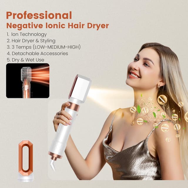 Detalle 2 de 5 in 1 Hair Styler Airbrush multi styler with air curler, dryer brush, and heat gloves