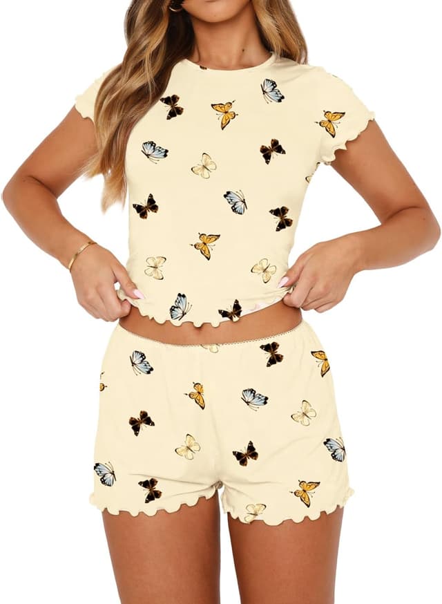 Detalle 2 de BONITEE women’s casual 2-piece pyjamas set (short sleeve top & shorts) for summer lounging