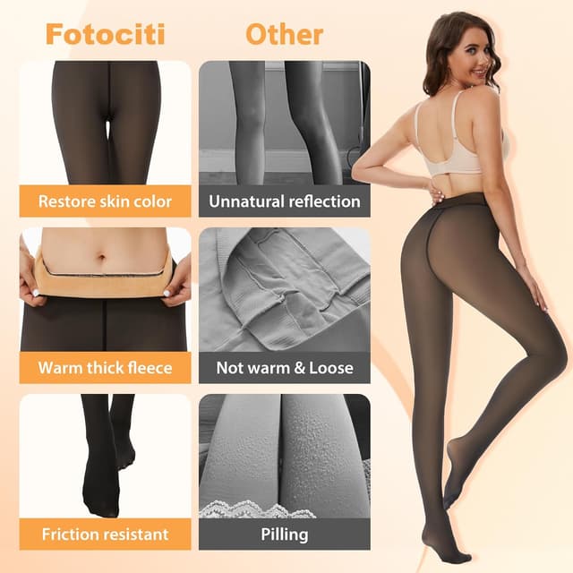 Detalle de FOTOCITI Fleece Lined Tights for Women: Thermal, Faux Sheer Tights in Black