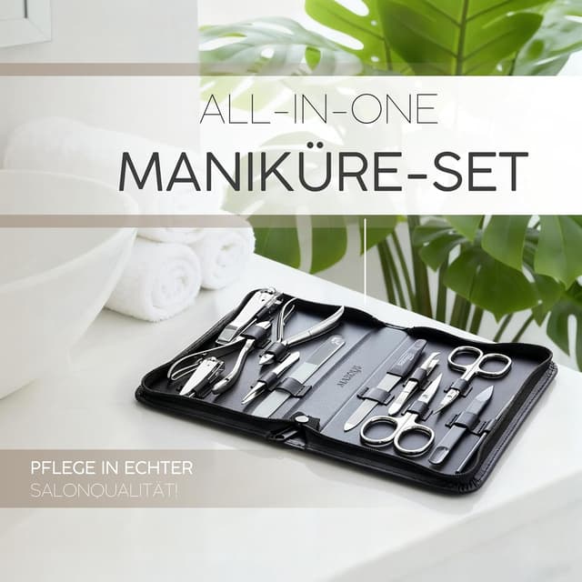 Detalle de marQus Solingen Maniküre- & Pediküre-Set mit 12 Teilen im Echleder-Etui (schwarz)