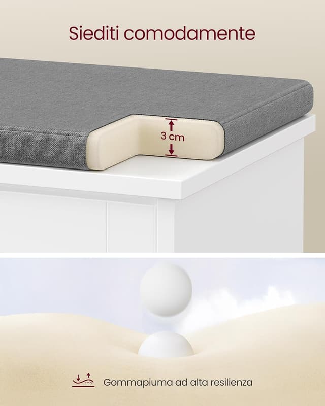 Detalle de VASAGLE LSB122WB01: panchina scarpiera da ingresso con 3 ripiani e cassettto a ribalta