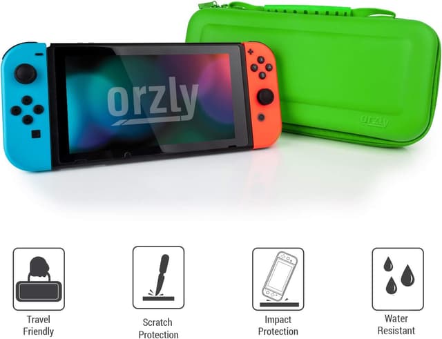 Detalle 2 de Orzly Tragetasche für Nintendo Switch OLED – harte Schutzhülle in Grün für Konsole, Joy-Controller & Zubehör