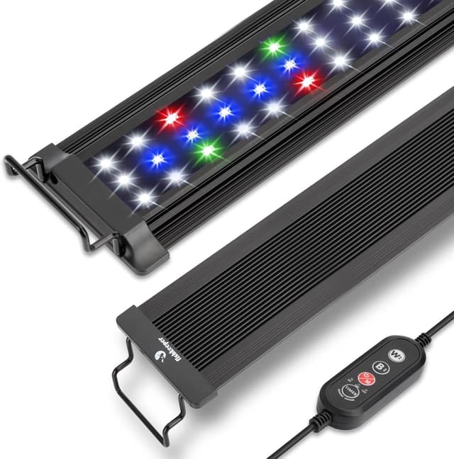 Detalle de fishkeeper Éclairage LED plein spectre pour aquarium 55 W, 10 niveaux et mode 24/7 (support rétractable 105–130 cm)