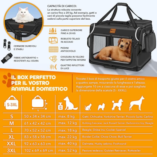 Detalle de TRESKO Box pieghevole per cani con tappetino e spatola XXL 92 x 63 x 63 cm (trasportino auto e borsa) – nera