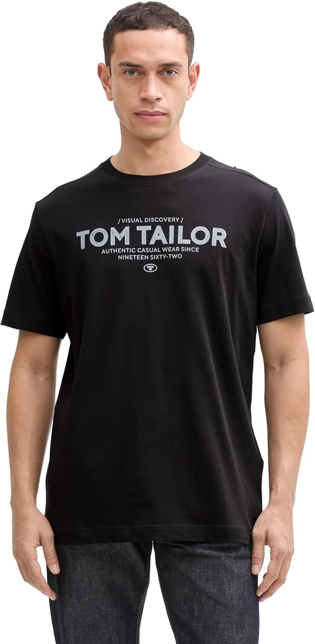 Detalle de TOM TAILOR T-Shirt Uomo in jersey di cotone tinta unita con logo stampato