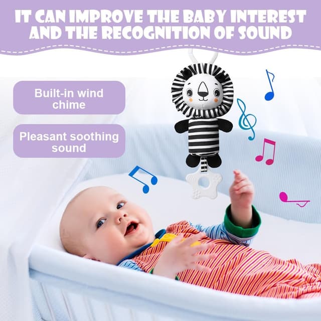 Detalle de Aolso Kinderwagen-Spielzeug 3-teiliges Hängespielzeug (schwarz-weiß) – Panda/Fuchs/Löwe