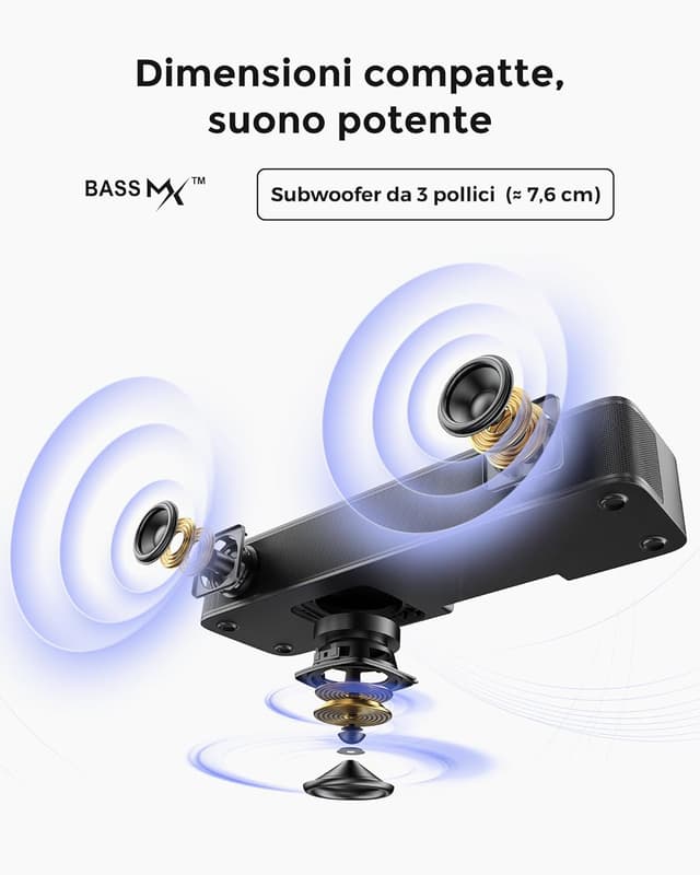 Detalle de ULTIMEA Poseidon M20 Pro Soundbar 2.1 con subwoofer integrato, Bluetooth 5.4 e controllo via app