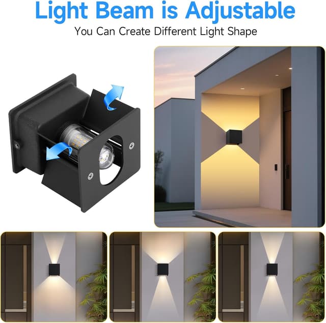 Detalle de Wisdom Line applique da parete interno/esterno 4 pezzi 9W 3000K bianco caldo IP65 con angolo regolabile 0-120° (nero)