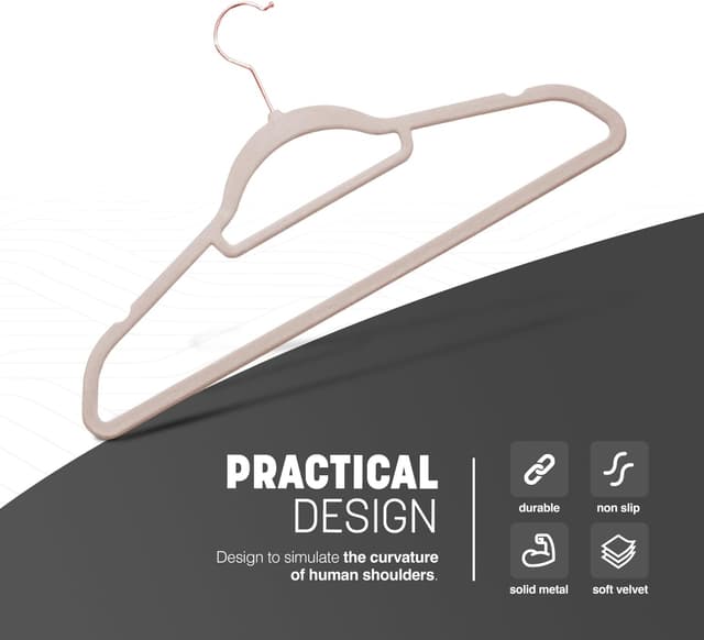 Detalle de KEPLIN Velvet Hangers 50 Pack (Blush Pink) – Non-slip velvet coat hangers with tie bar and 360° hook